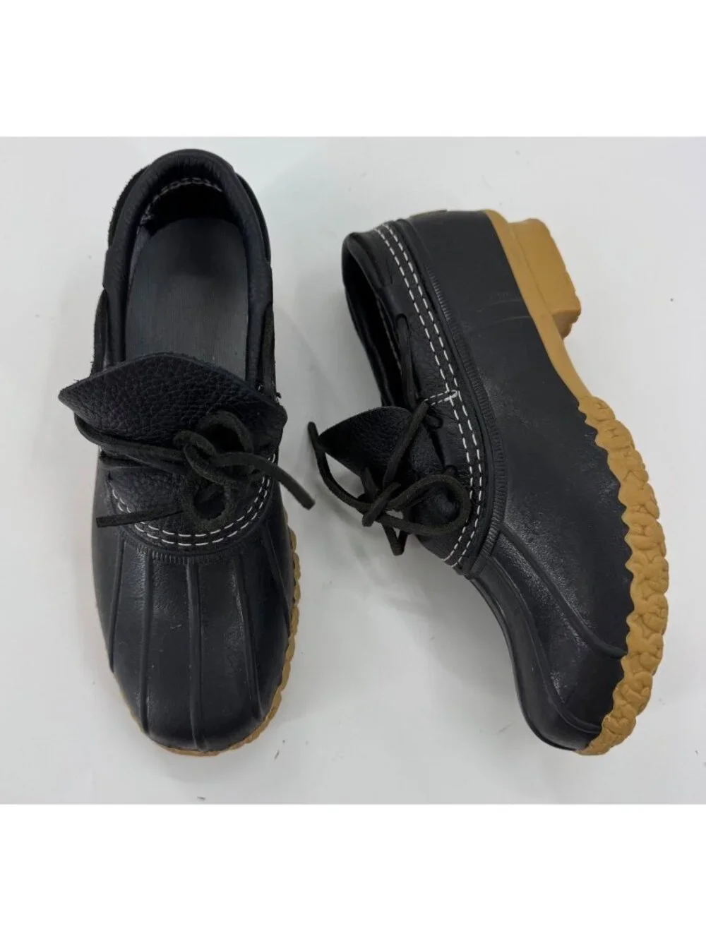 L.L.Bean Rubber Moc Duck Shoes Black Leather Slip On Rain Boots Womens Size 6 Fr